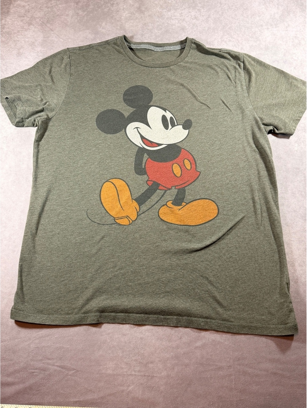 Men's Large Mickey Mouse Graphic T-Shirt Olive Green Cotton Polyester